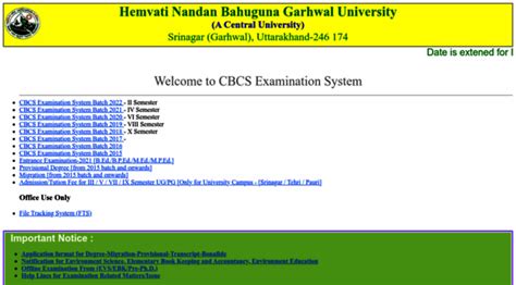 online hnbgu ac in.